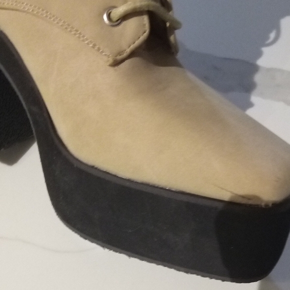 Y2K Platform Lace-Up Ankle Boots Chunky Heel Square Toe Tan Sz 6.5 - Picture 9 of 9
